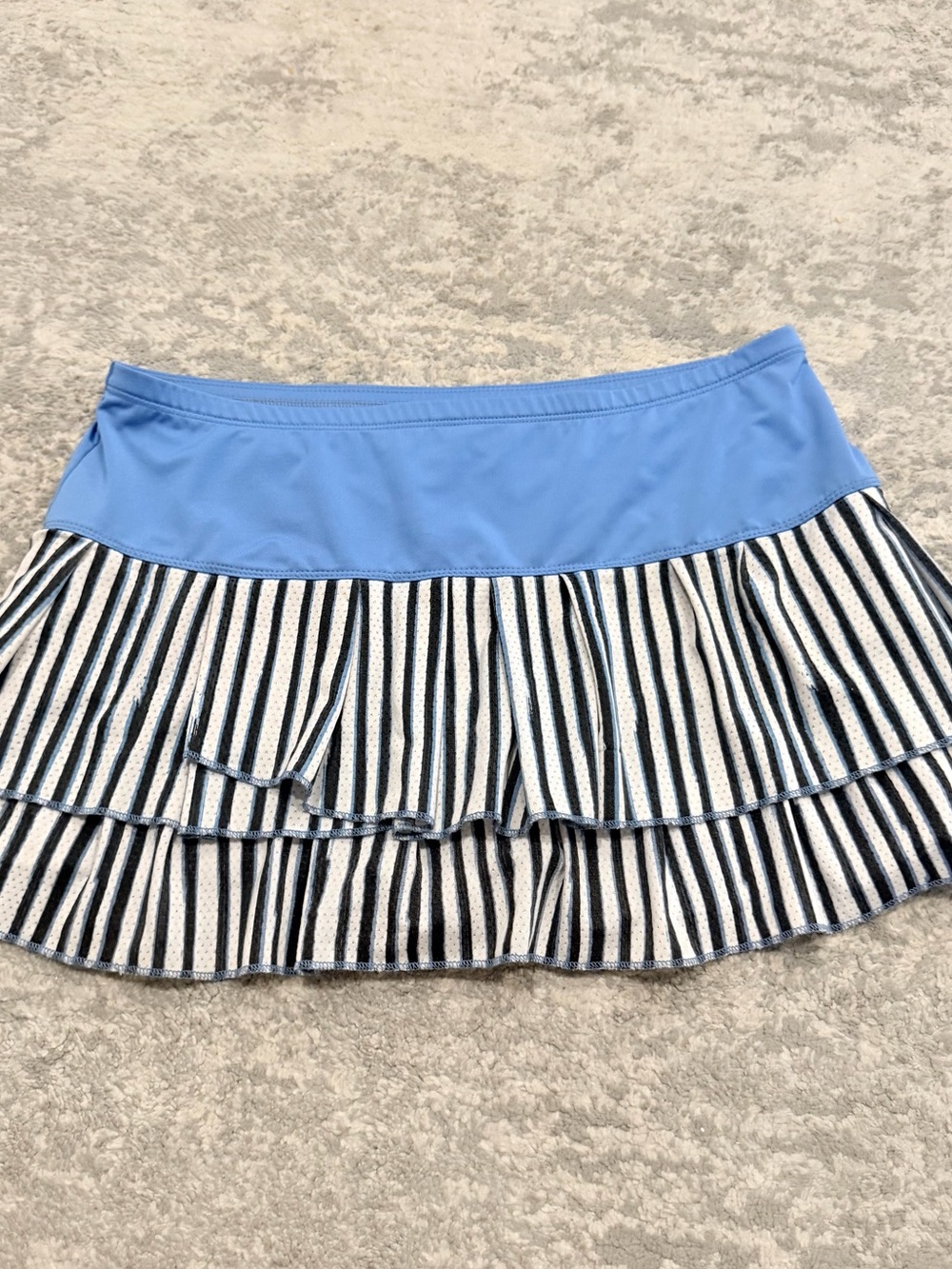Lucky in Love Blue Waistband Navy and White Striped Ruffle Skirt